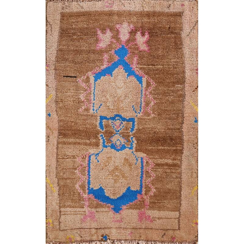 Hand Knotted Oriental 100% Wool Carpet Transitional Tribal Brown Anatolian Area Rug - 2' 8'' X 1' 6''