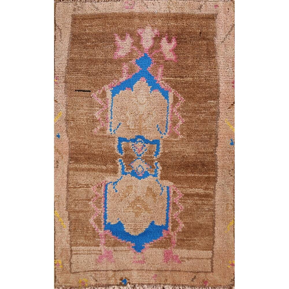 Hand Knotted Oriental 100% Wool Carpet Transitional Tribal Brown Anatolian Area Rug - 2' 8'' X 1' 6''