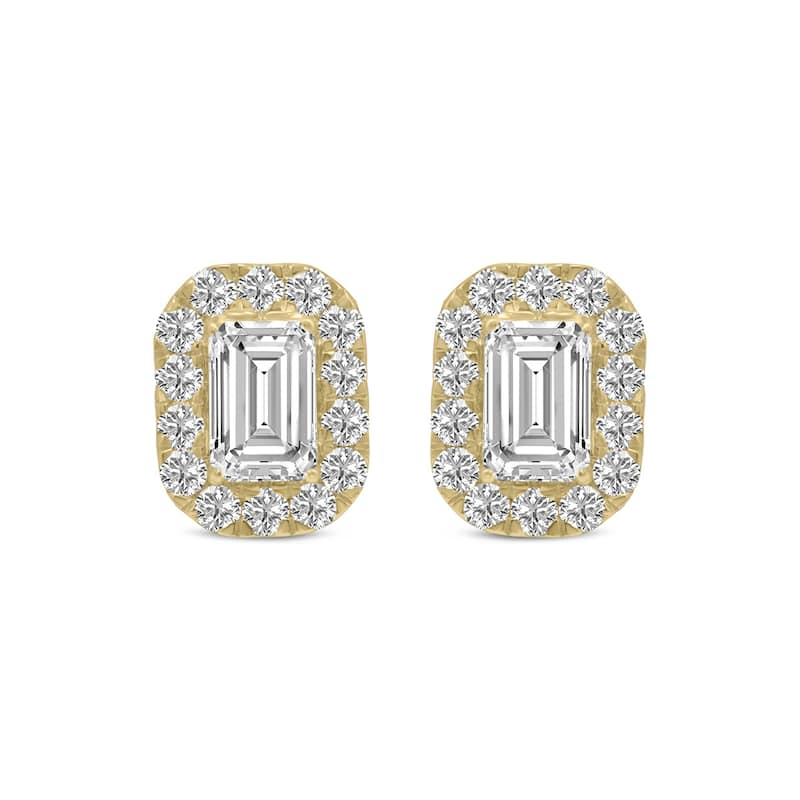 Marquee 2 Carat TW Emerald Cut Lab Grown Diamond Halo Earrings in 14K Yellow Gold