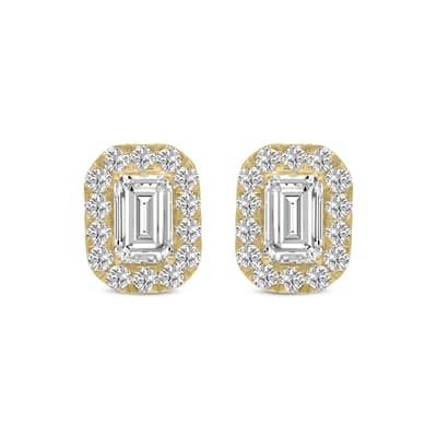 Marquee 2 Carat TW Emerald Cut Lab Grown Diamond Halo Earrings in 14K Yellow Gold