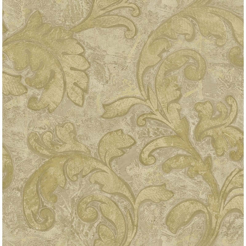 Seabrook Designs Delfina Leaf Trail Unpasted Wallpaper - 20.5 in. W x 33 ft. L - Metallic Caramel