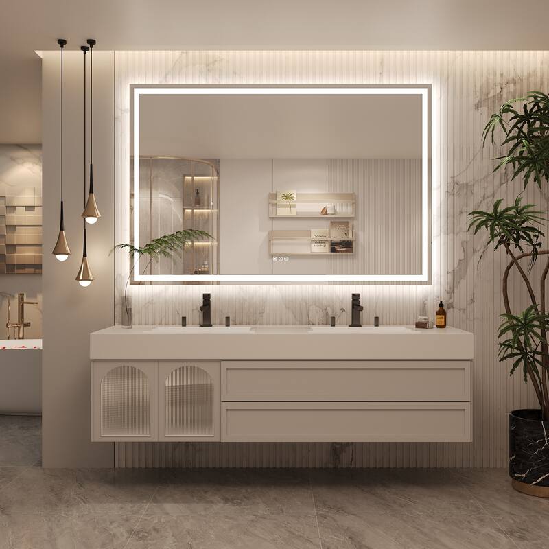 Frameless LED Front Light and Backlit 3 Colors Dimmable Anti-Fog Wall Bathroom Vanity Mirror