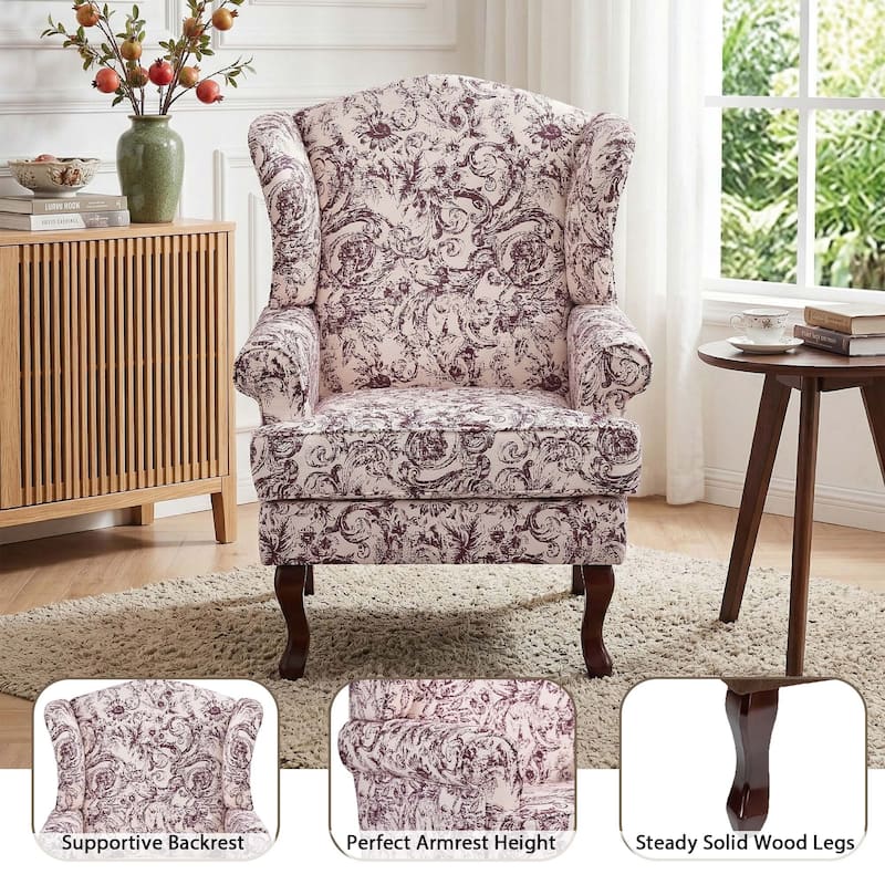 Set of 2 Elegant Living Room Wing Back Arm Chair Upholstered Accent Chair