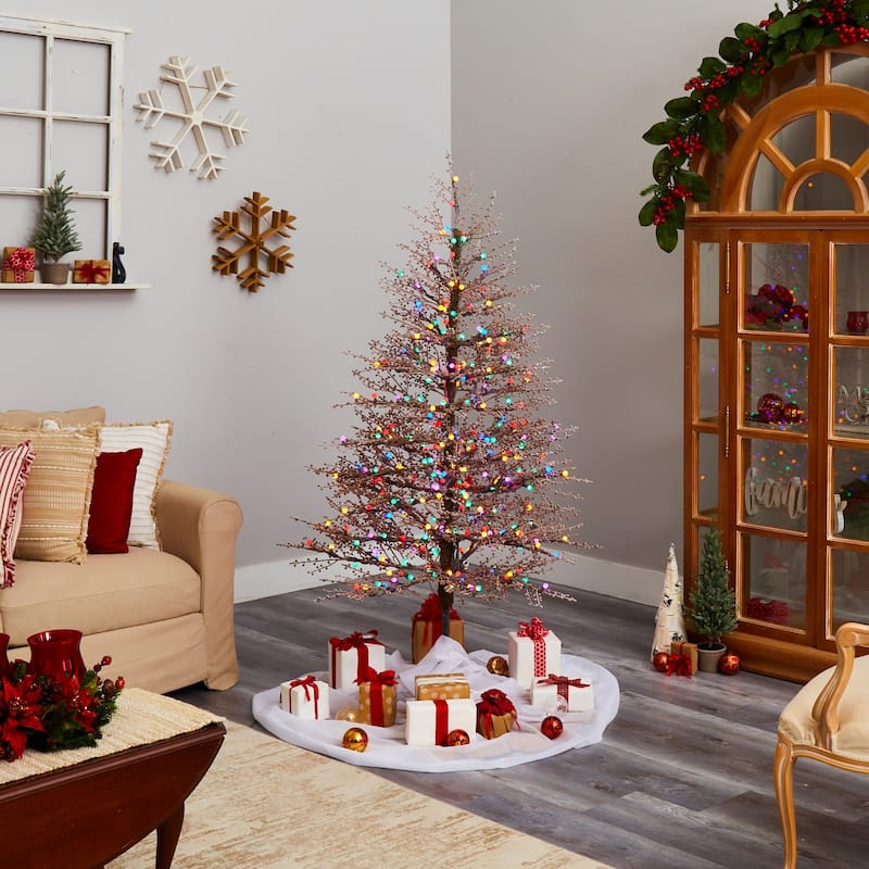 6ft. Frosted Berry Twig Artificial Christmas Tree with 350 Multicolor Gum Ball LED Lights & 808 Branches - Lively X-Mas Tree