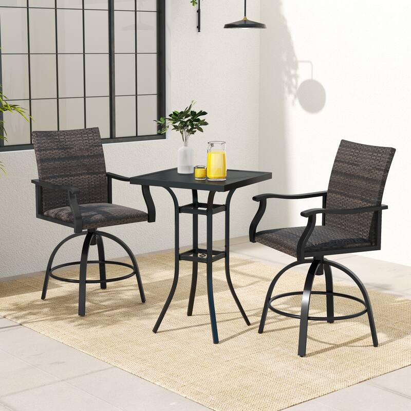 Gymax 3 PCS PE Wicker Patio Swivel Bar Set Table & Chairs w/