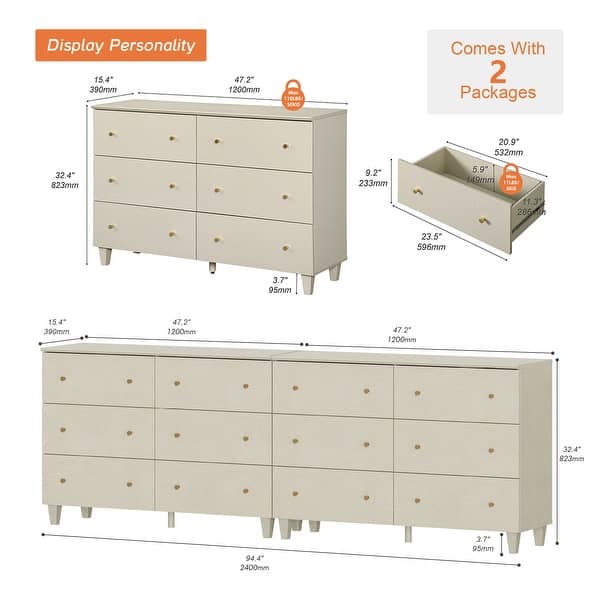 6 Drawers Dresser for Bedroom, Wooden Wide Chest of Drawers - Bed Bath ...
