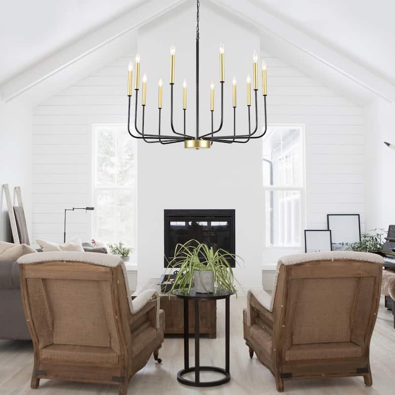 12-Light W32.08" x H70.07" Rustic Candle Chandelier for Dining Room Bedroom