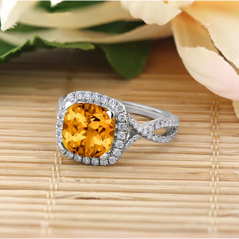 Auriya 3 1/8ct Cushion-cut Citrine and Halo Diamond Engagement Ring 1/2cttw 14k Gold