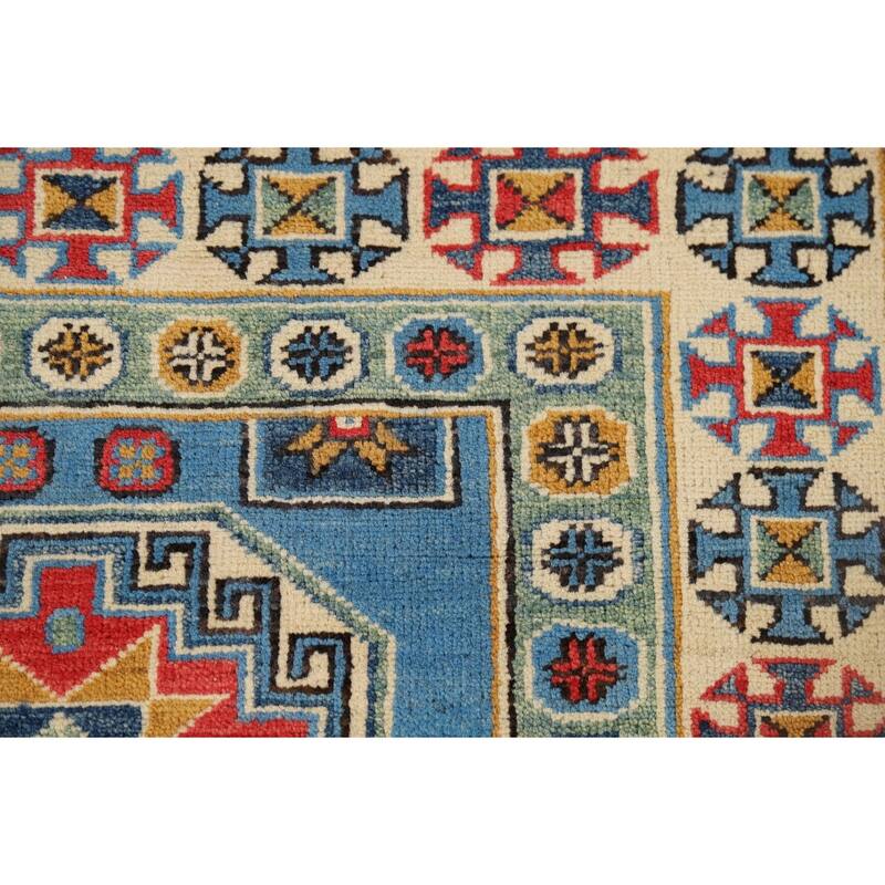 Blue Kazak Runner Rug Hand-Knotted Wool Carpet - 2'9" x 9'3"