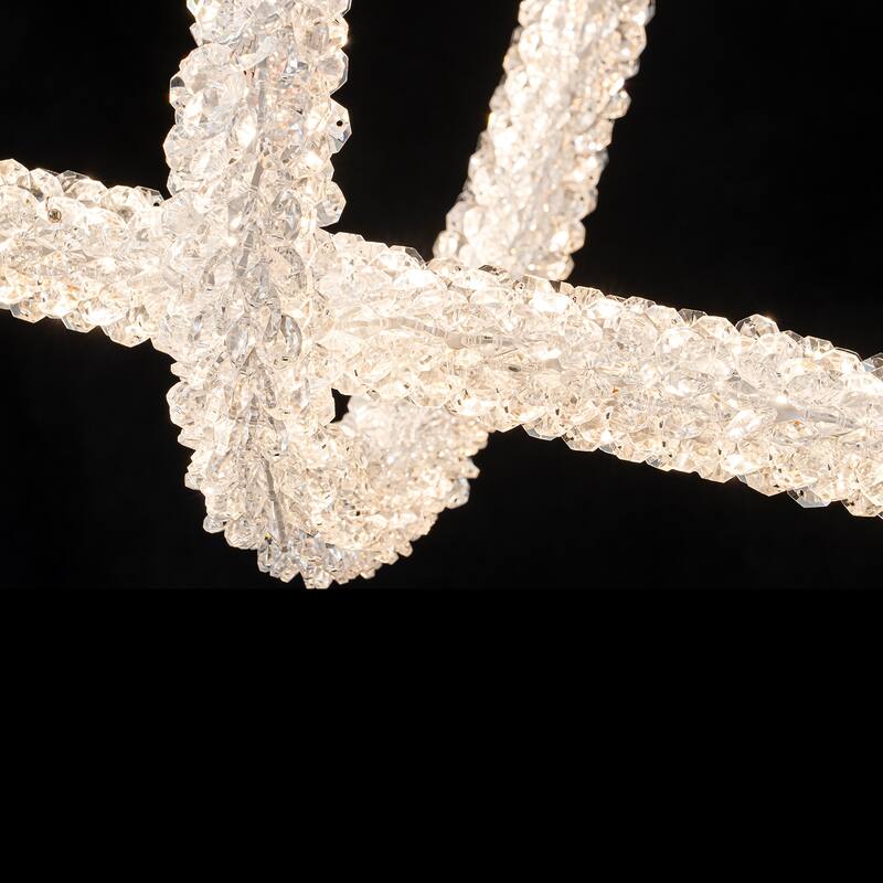 Modern Gold Crystal Ring Linear LED Chandelier, Dimmable - W39.37-in