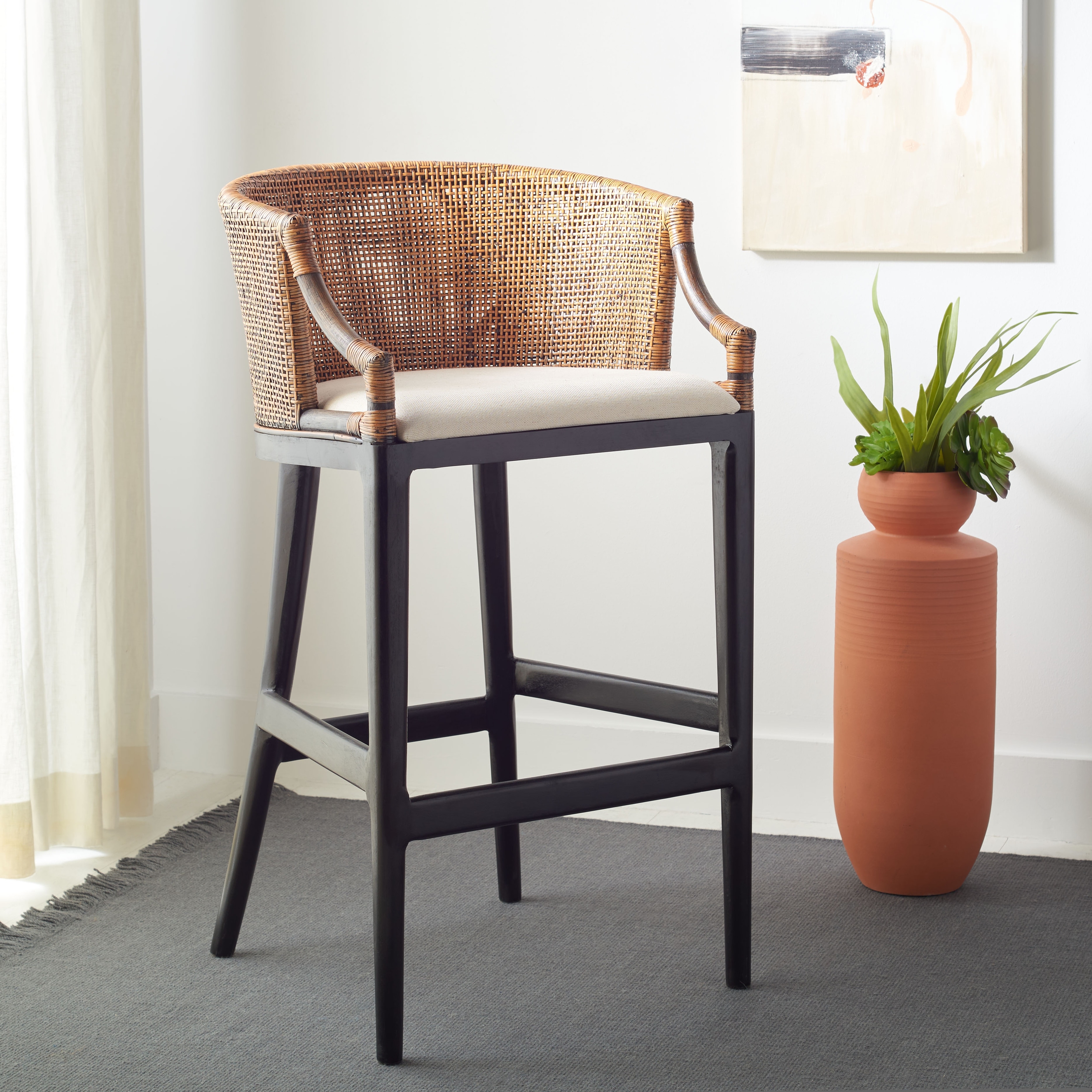 BIRDROCK HOME Bird Rock Seagrass Counter Stool (Counter Height) Hand Woven  Mahogany Wood Frame Fully Assembled
