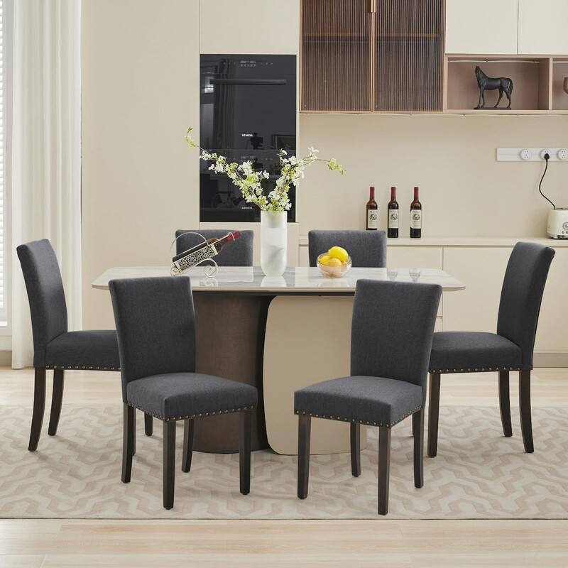 Dining Chairs Set of 2 Upholstered Fabric Kitchen Chairs with Nailhead Trim（Option）