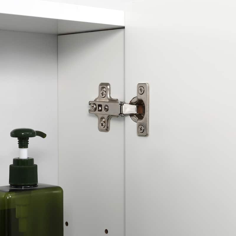 White MDF Glass Wall Mounted Bathroom Mirror Cabinet with Adjustable Shelf - 27.6" W x 5.9" D x 23.6" H