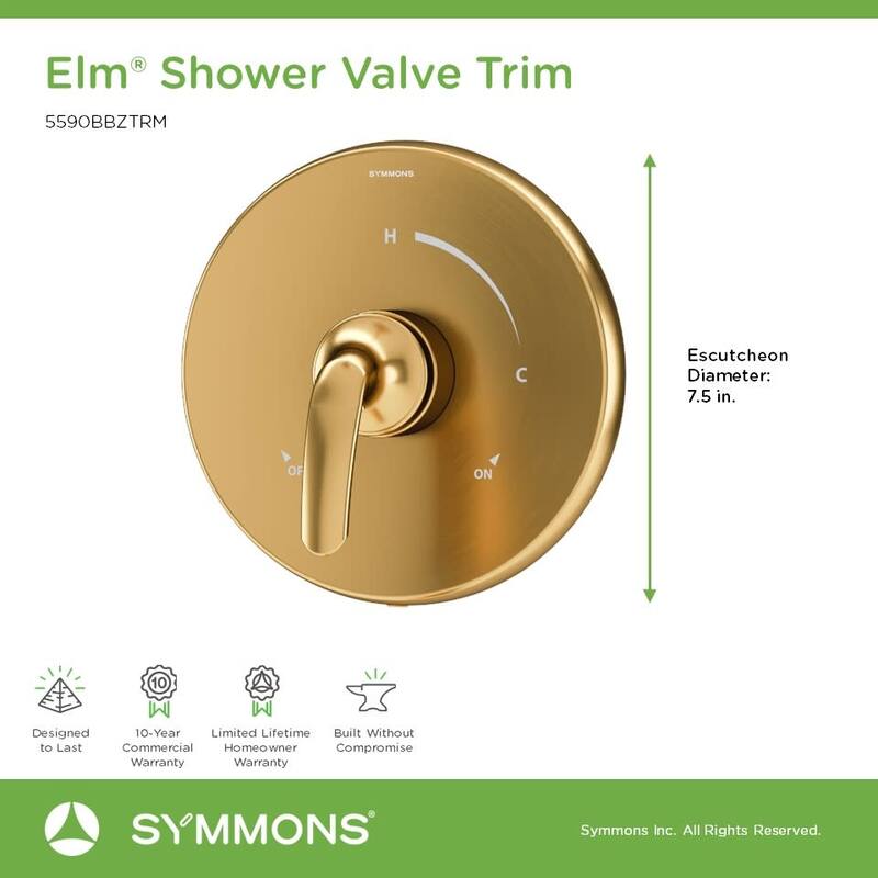 Symmons 5590TRM Elm Traditional Valve Trim Only with Single Lever