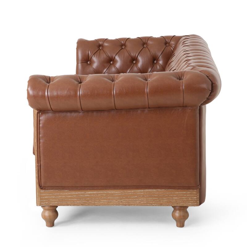 Elegant 3-Seater Couch with Pull-Tab Backrest and Rivet Detailing, Durable PU Leather