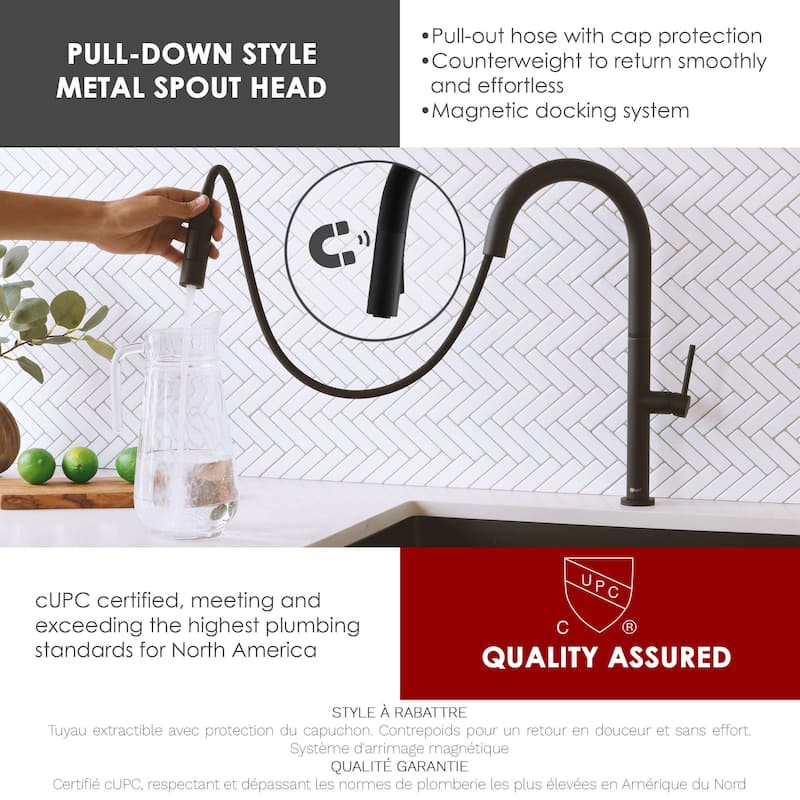 Single Handle Pull-Down Sprayer Kitchen Faucet K-141 - Height: 17.25" Spout H: 9" Spout R: 9"