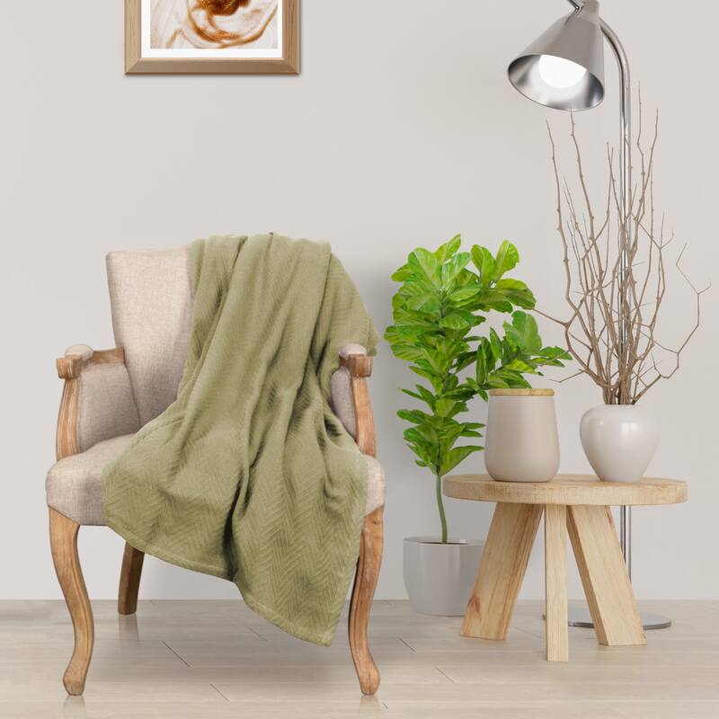 Superior Metro Zig-Zag Chevron All-Season Bedding Cotton Blanket - Throw - Sage
