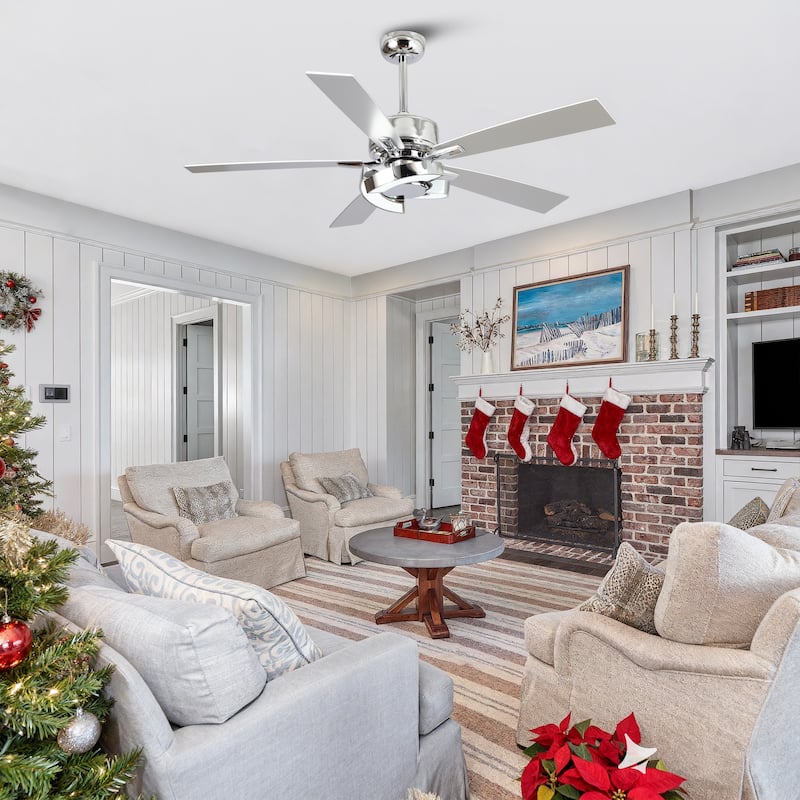 Parrot Uncle 52" Chrome Modern Unique LED Dimmable Ceiling Fan with Light and Remote