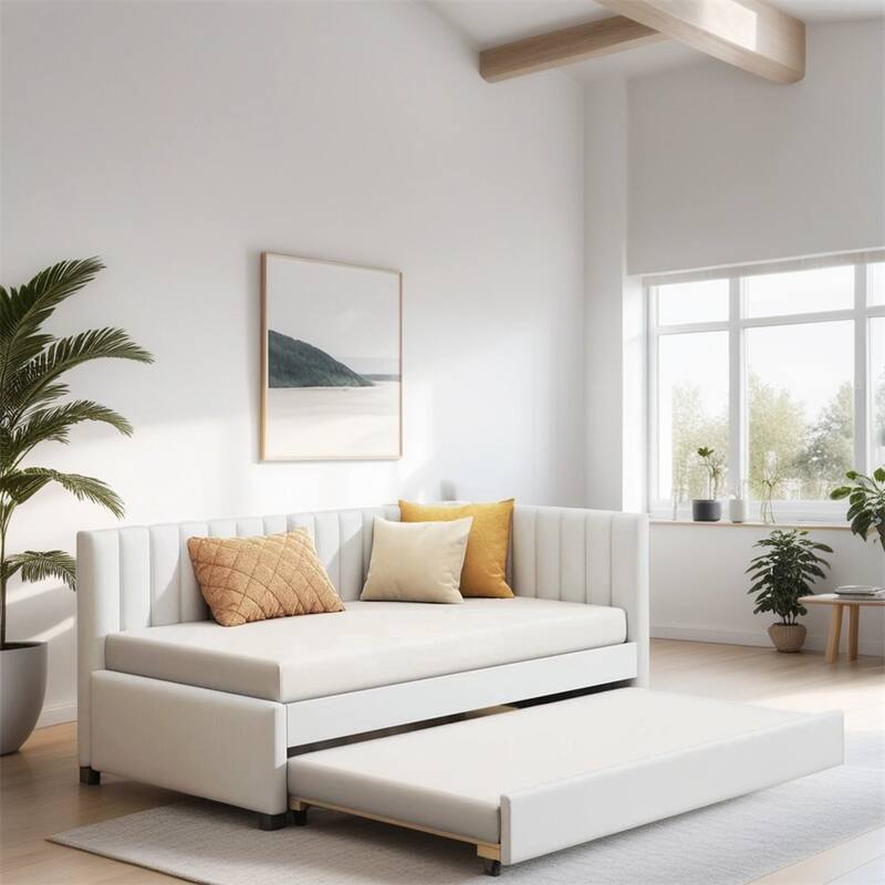 Twin Size Upholstered Sofa Bed Frame with Trundle