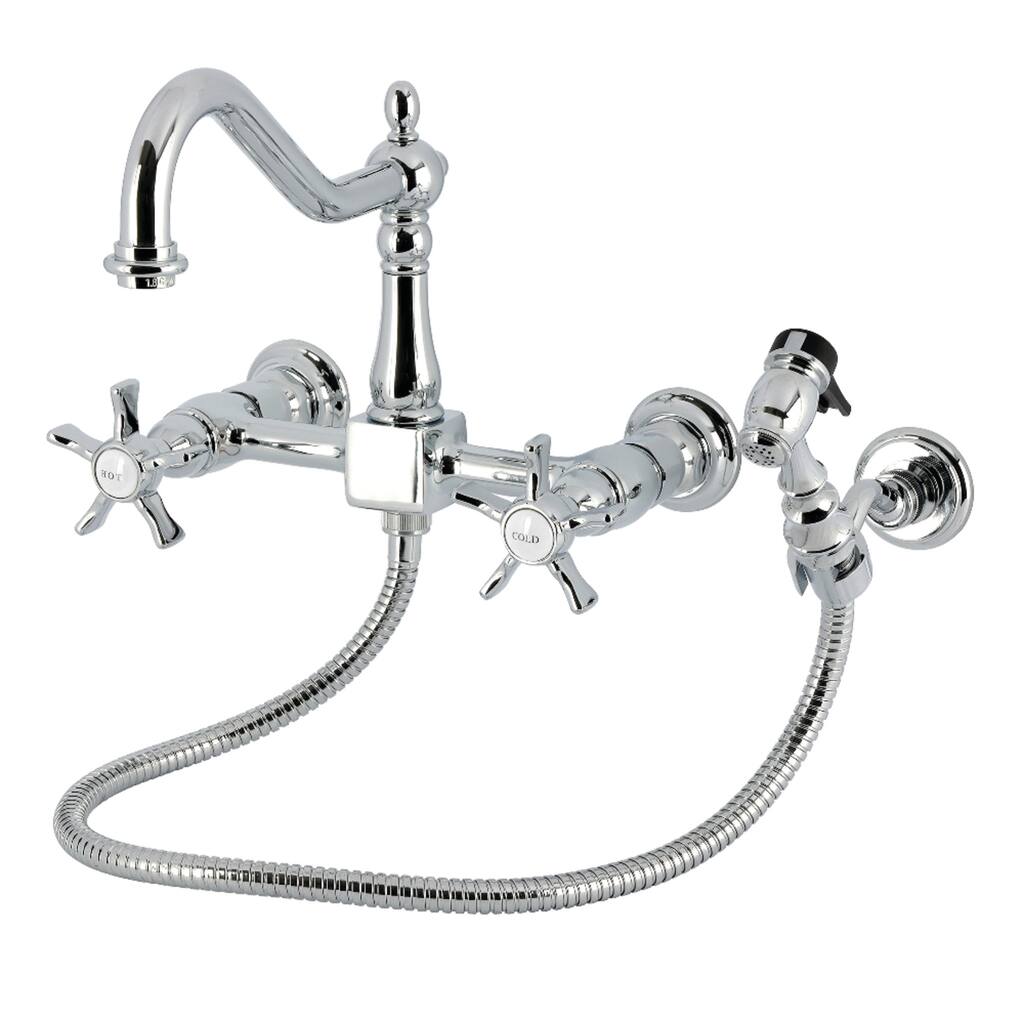 Kingston Brass Essex Double-Handle Wall-Mount Pre-Rinse Bridge Kitchen Faucet