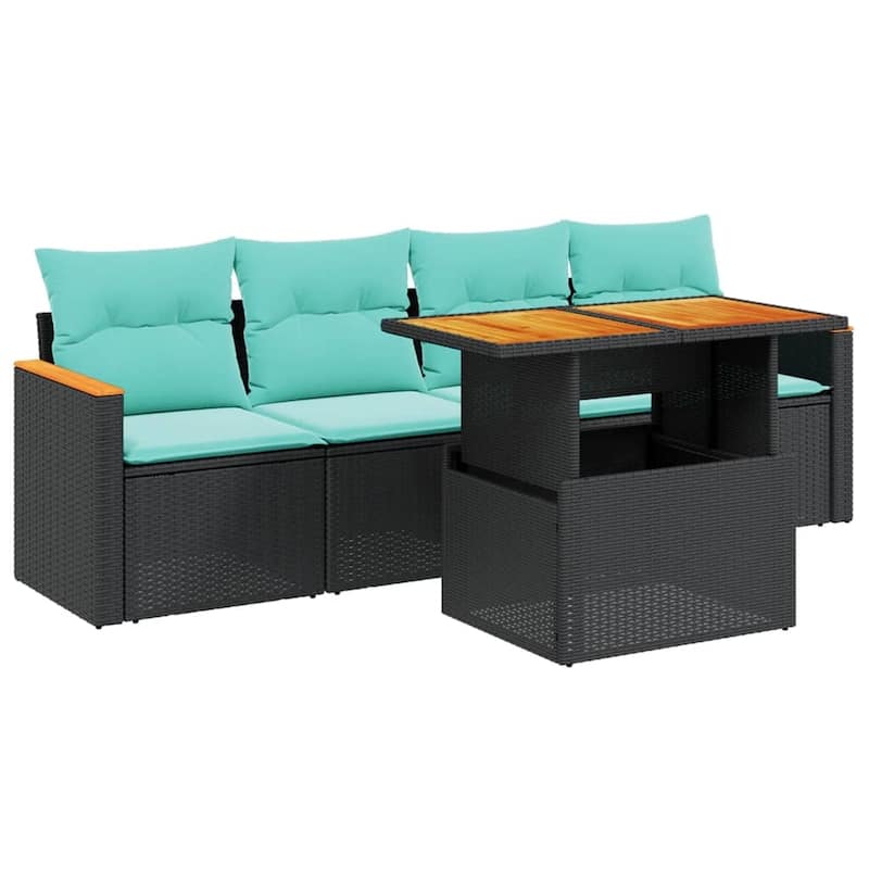 vidaXL Patio Sofa Set with Cushions Outdoor Furniture 5 Piece Poly Rattan