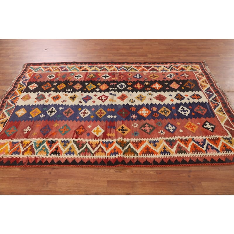 Reversible Kilim Qashqai Persian Vintage Rug Hand-Woven Wool Carpet - 4'11"x 7'8"