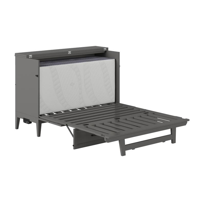 Full Murphy Bed Chest with Mattress & USB Charger - Space Saving Bed, Grey Finish - Renaissance Revival
