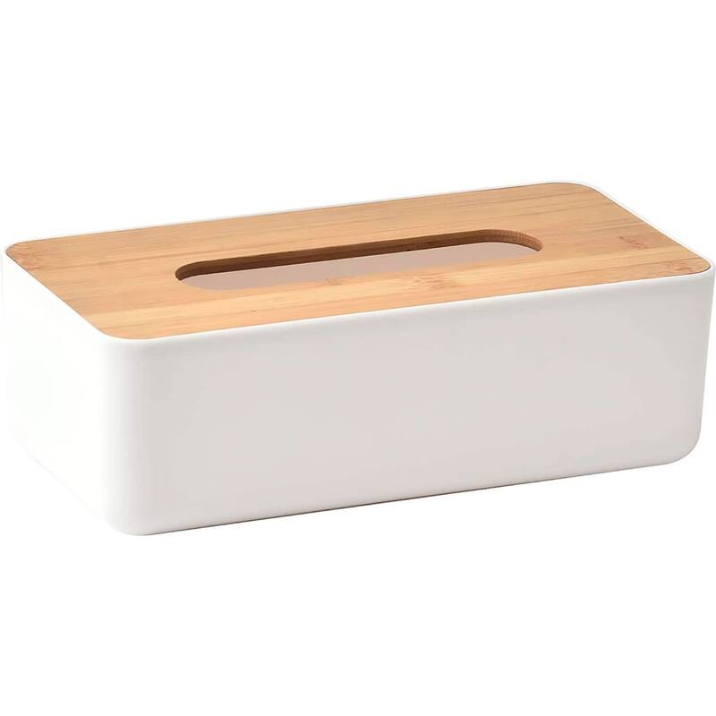White Padang Rectangular Tissue Box Cover Dispenser Bamboo - 10.7"L x 5.3"W x 3.8"H