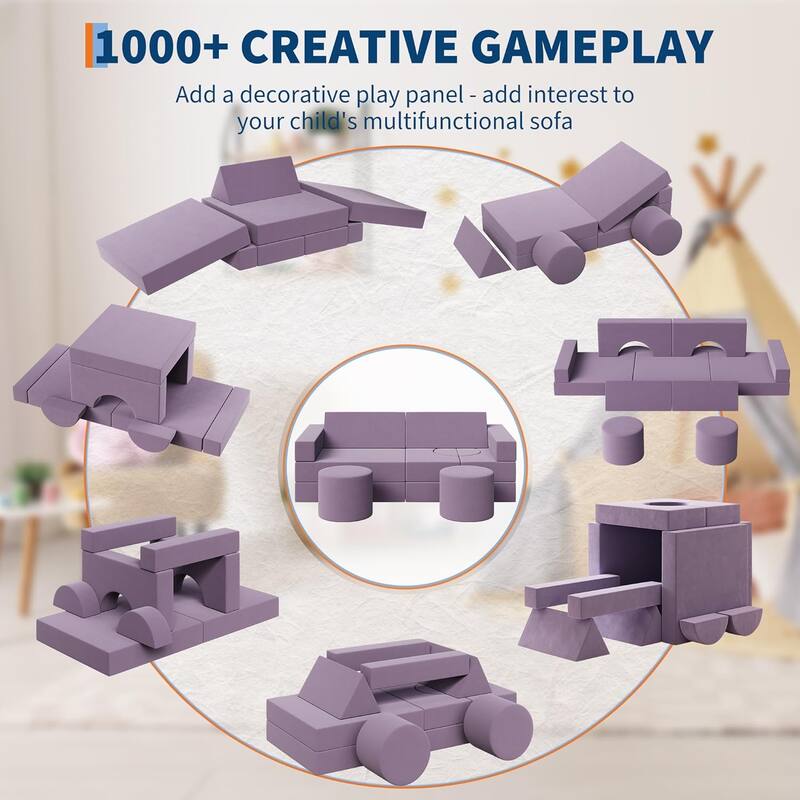 Kids Modular Play Couch, 13 Pcs Toddler Couch With Washable Velvet Covers