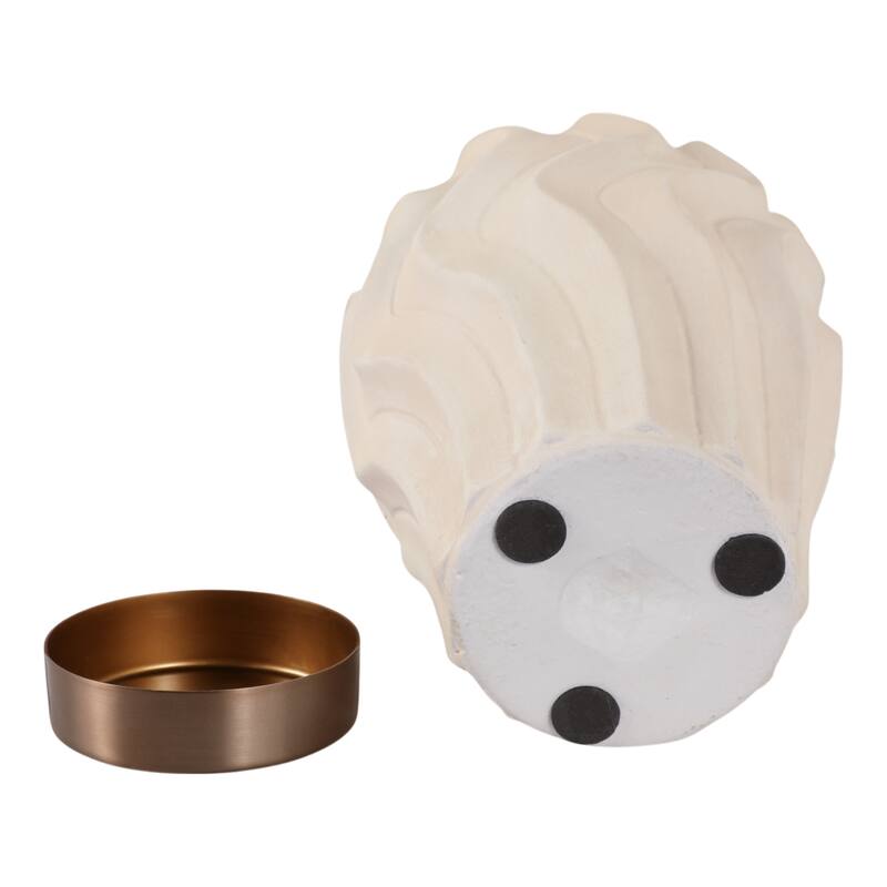 Pottery Jar Wavy Sculpted Tall with Metallic Lid Decorative Accent