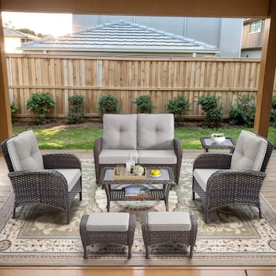 Patio Glider Sofa with Club Chair, Ottoman and Side Table