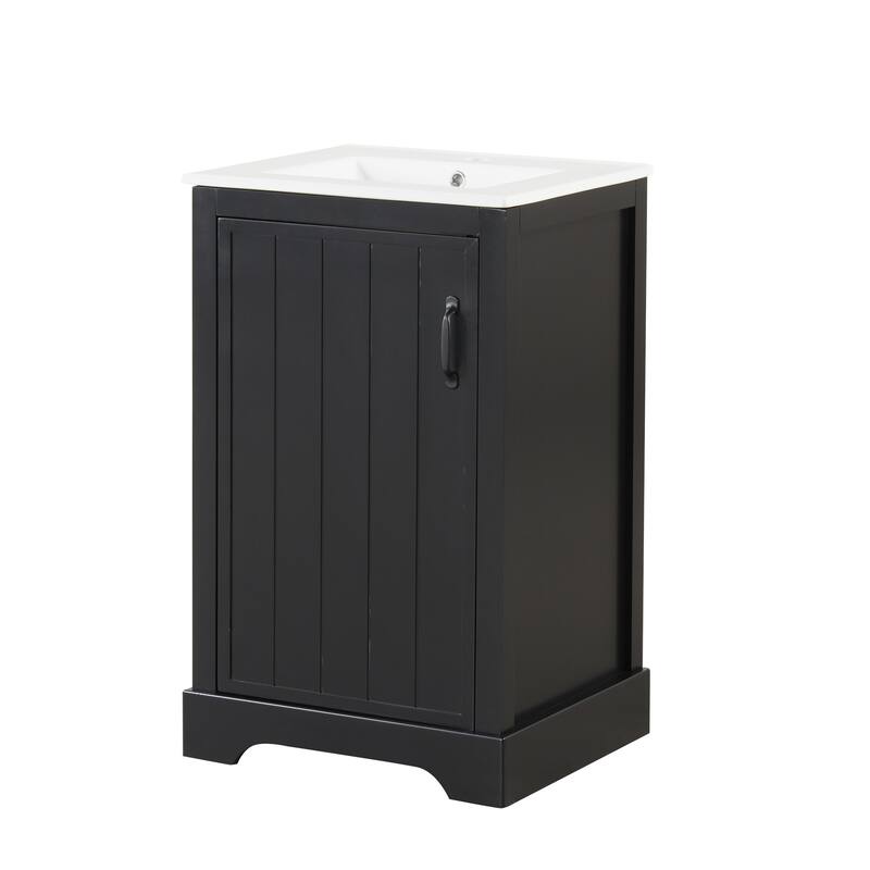20" White Bathroom Vanity with Ceramic Sink, Soft Closing Door, Adjustable Shelve & Storage Rack, Freestanding Design