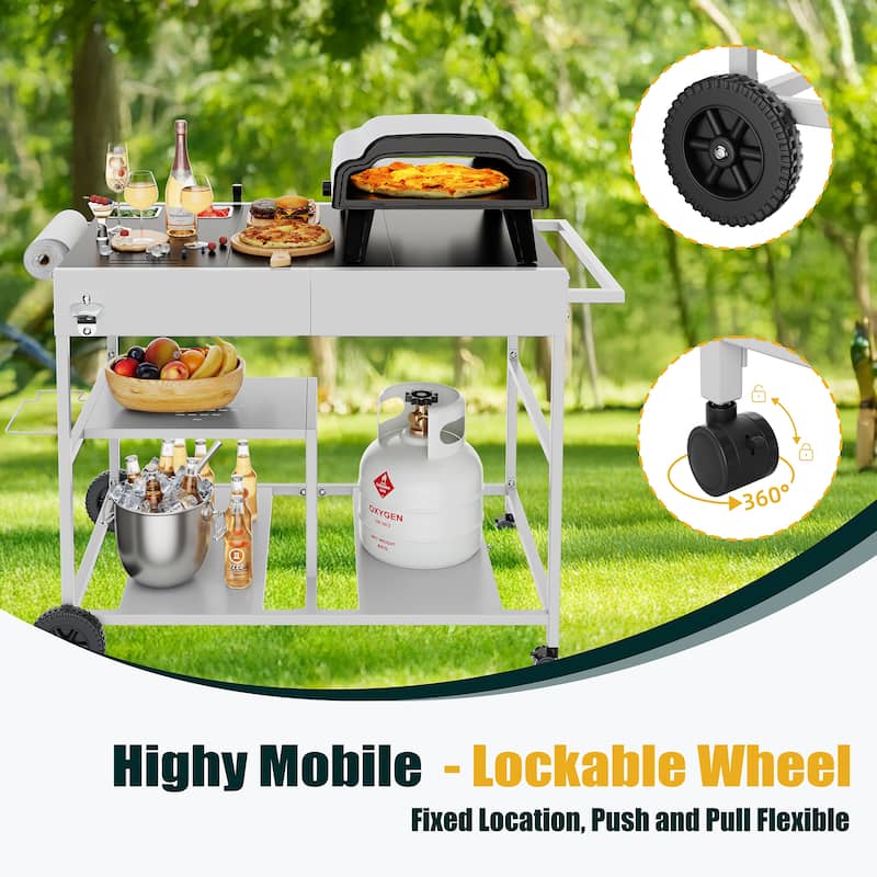 Outdoor Metal Bar Cart with Multifunctional Storage - N/A