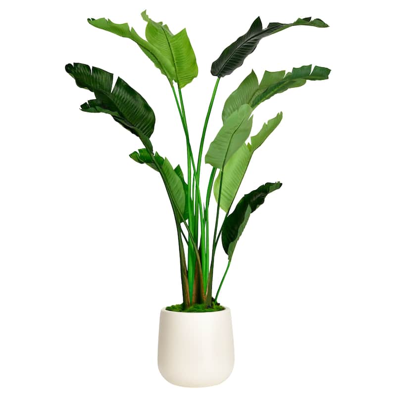 Artificial Banana Leaf Tree Bird Of Paradise in White Decor Pot