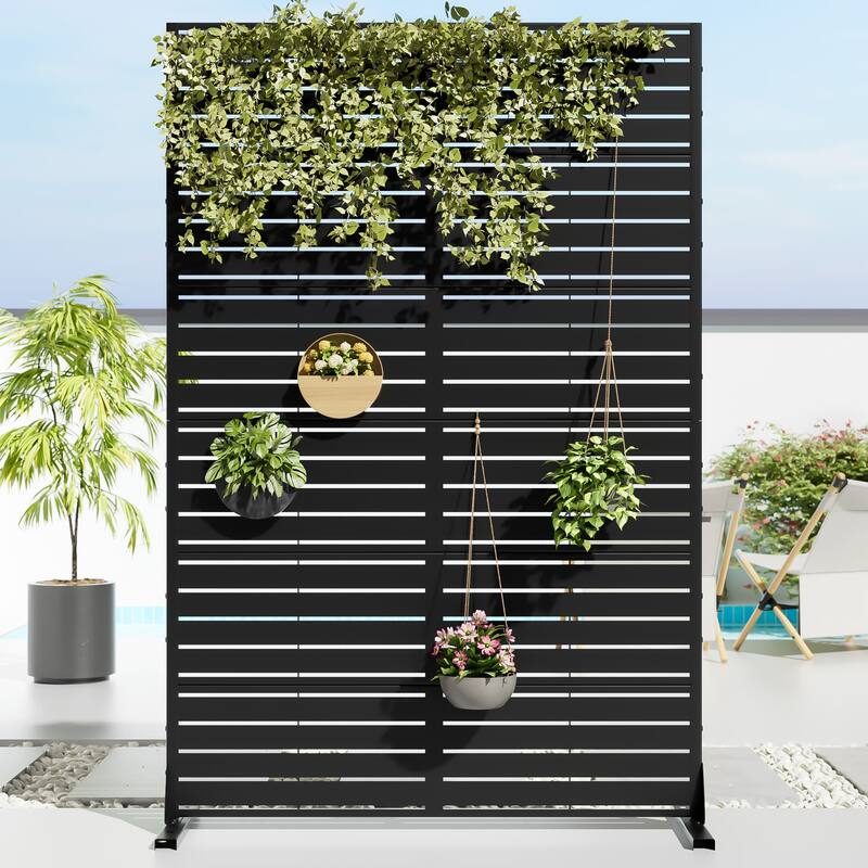 72in Dovelina Outdoor Freestanding Metal Privacy Screen Decorative Garden Fence - 72"x47" - Black