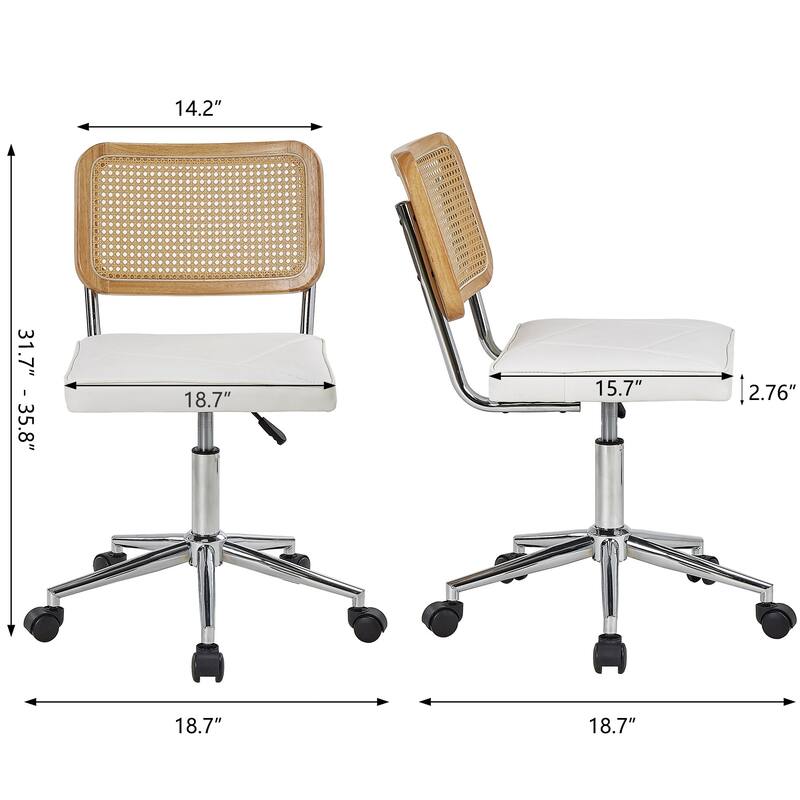 Javlergo Armless Home Office Desk Chair, Height Adjustable PU Leather Computer Task with 360° Swivel Rolling Wheels