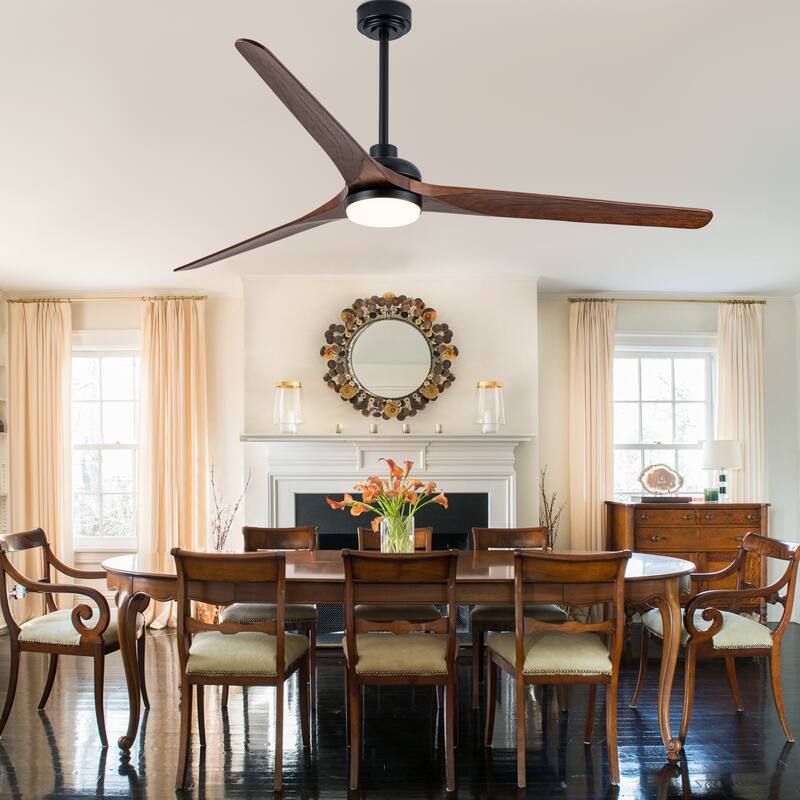 Cusp Barn 72" Outdoor/Indoor Large Black Ceiling Fan with Lights and Remote, Farmhouse Reversible DC Motor Wood Ceiling Fan
