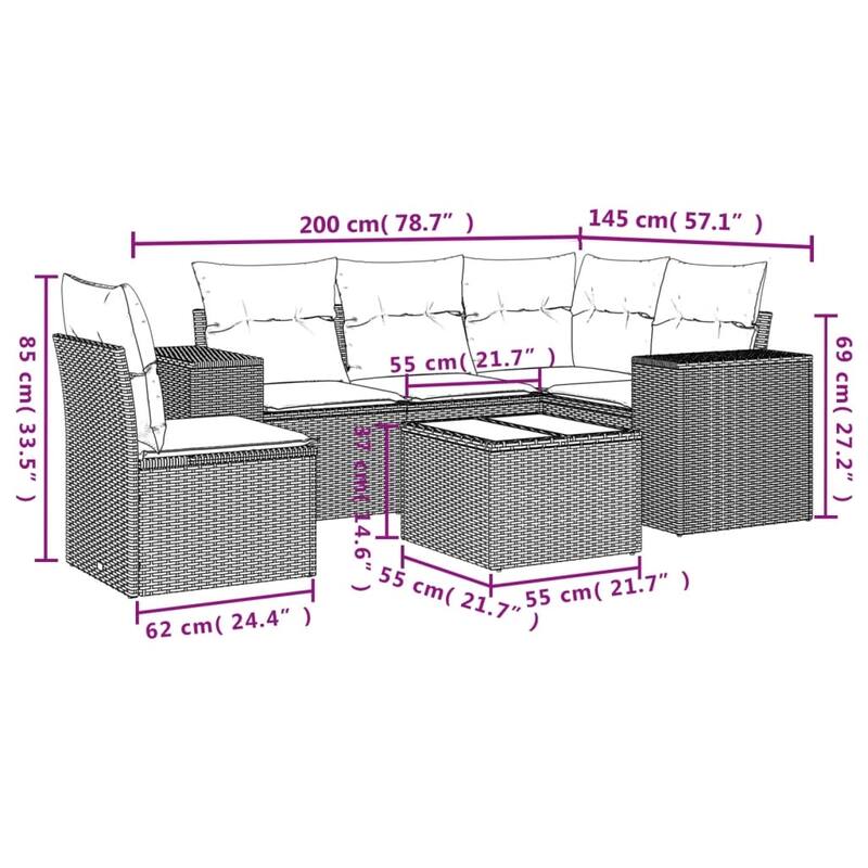 vidaXL 5 Piece Patio Sofa Set with Cushions Black Poly Rattan