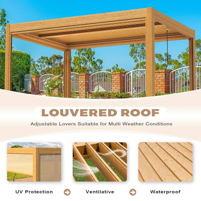 EROMMY Outdoor Louvered Pergola Gazebo with Adjustable Aluminum Rainproof Roof