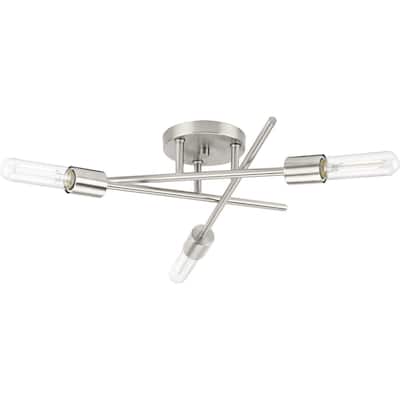 Astra Collection 3-Light 18 in. Brushed Nickel Modern Semi-Flush Mount Light - Medium