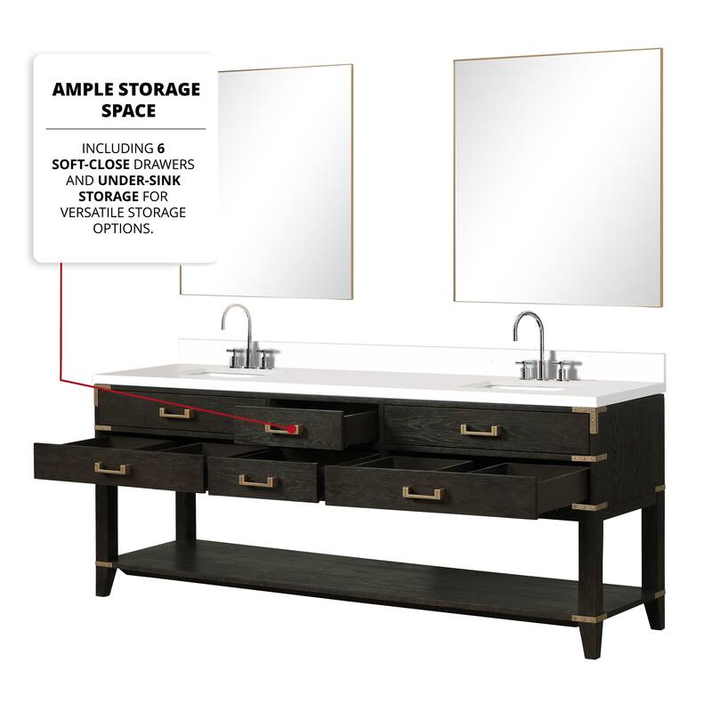 Norwalk 60 in W x 22 in D Black Oak Double Bath Vanity, Cultured Marble Top, Faucet Set, and 28 in Mirrors