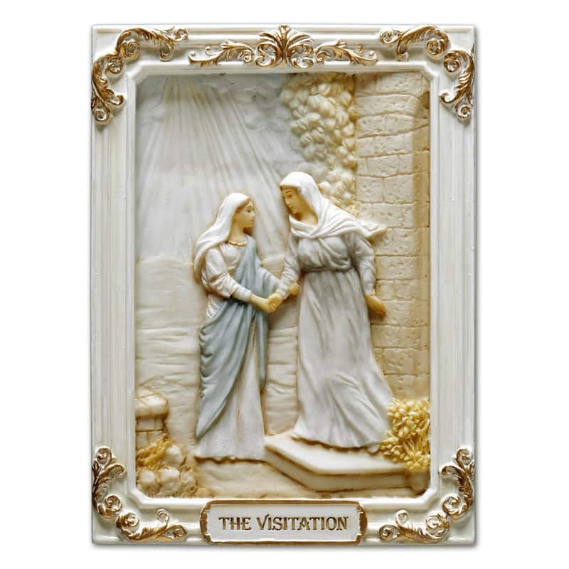4.1 inches Length Polyresin Joyful Mysteries the Visitation White and Gold Finish Figurine