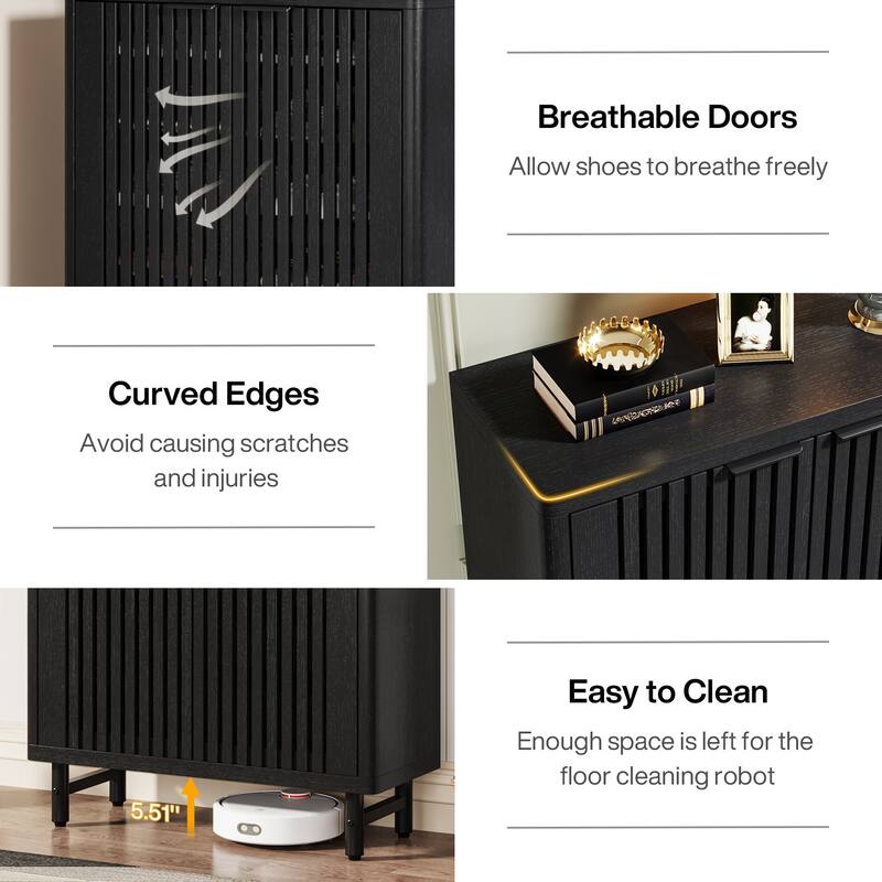 Wooden Shoe Cabinet with Shutter Doors, Adjustable Shelves Large Hidden Storage Organizer Rack for Entryway Hallway