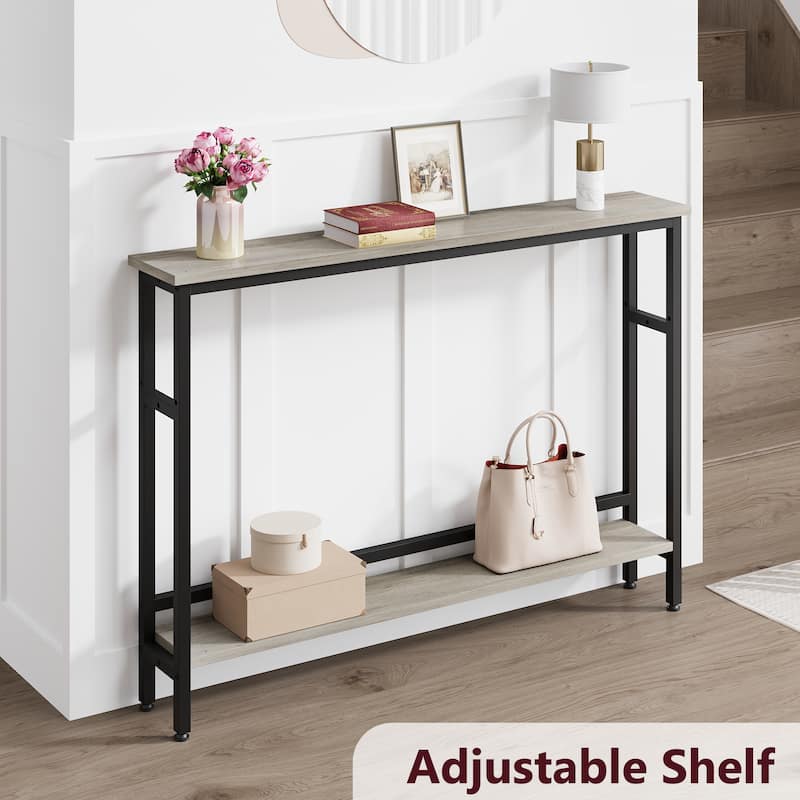 Narrow Console Table 2-Tier Sofa Table with Adjustable Shelf