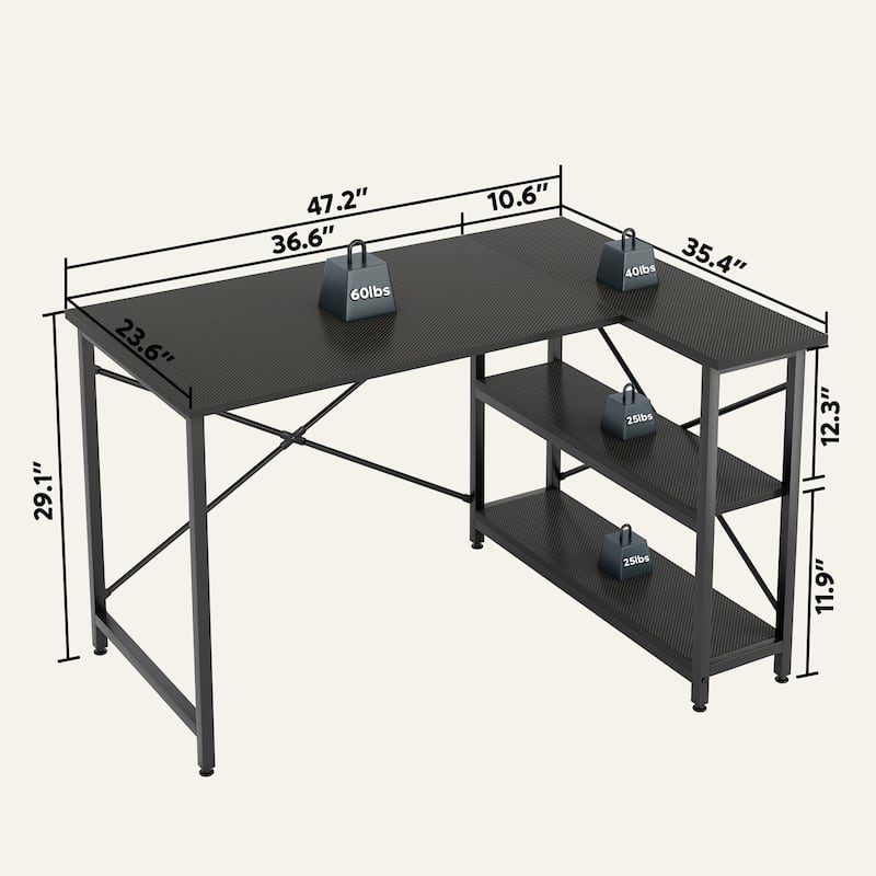 Small L Shaped Desk with Storage Shelves Corner Computer Desk