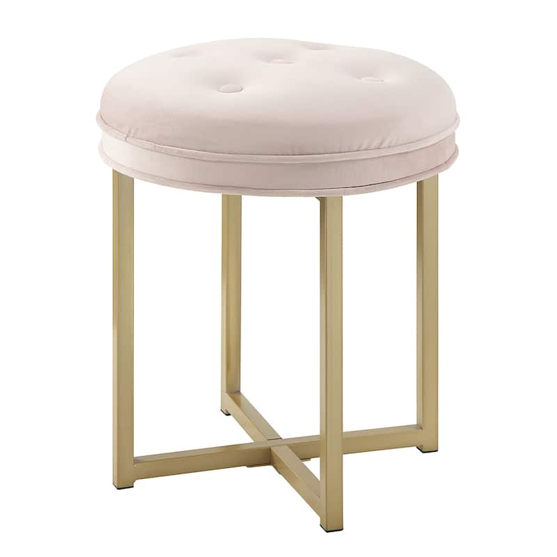 Azalea Park Gold Vanity Stool with Pink Tufted Velvet Upholstery - Gold & Pink - 16.14 W x 16.14 D x 19.49 H"