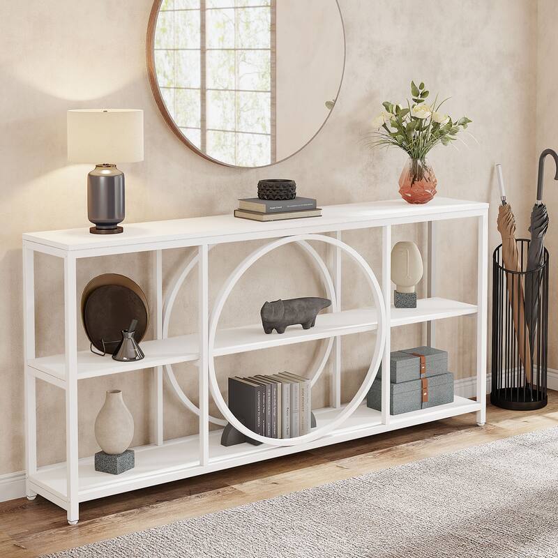 70.9 inch Extra Long Console Table with 3 Tier Wood Storage Shelves