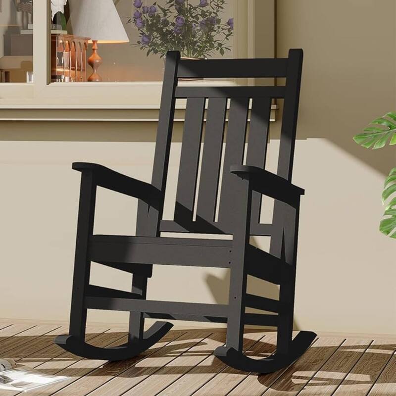 Patio High Back Porch Rocking Chair for Outside - 1PC - Black