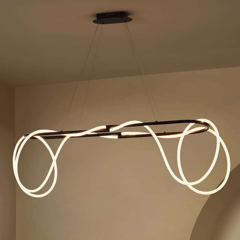 Silicone Rope/Metal Dimmable Integrated LED Chandelier, By JONATHAN Y - Black - 13-85 H x 59 L x 12 W