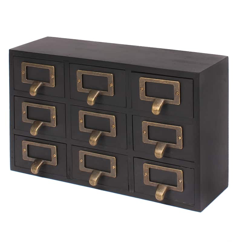 Kate and Laurel Apothecary Wood Desk Drawer Set, 9 Drawers - Black